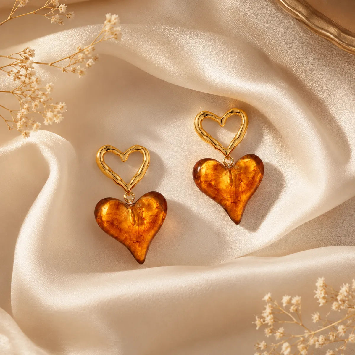 Amber Heart Drop Earrings For Women