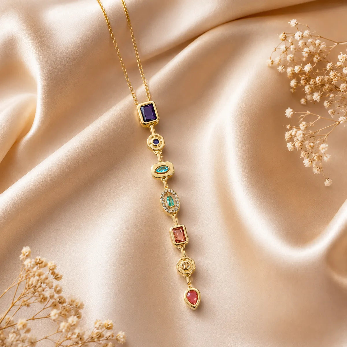 Aurora 5 stone layer pendant