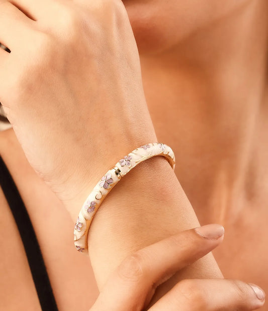 Blush Petal Enamel Bangle Bracelet For Women