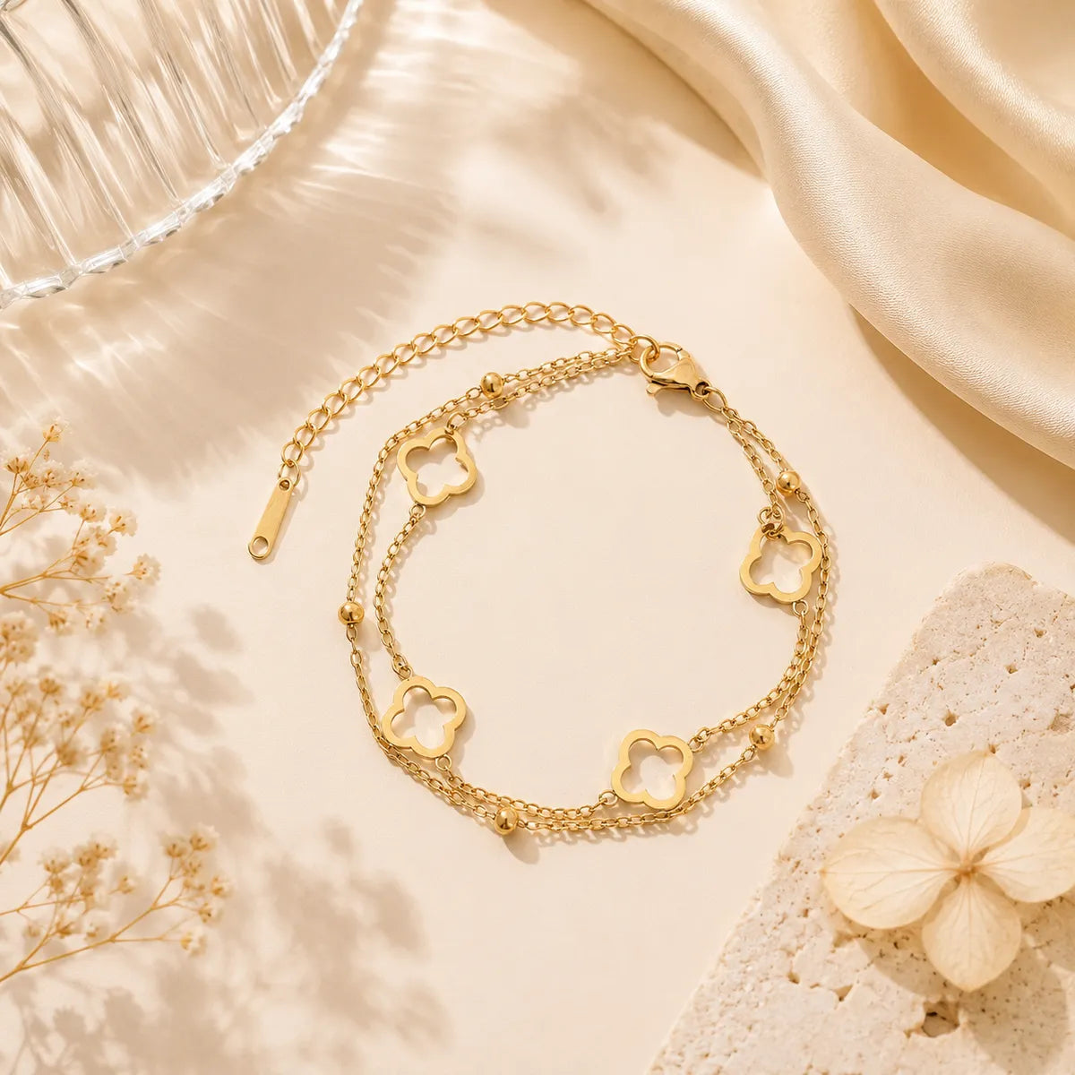 Golden Clover Charm  Bracelet For Women