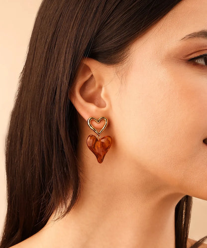 Amber Heart Drop Earrings For Women