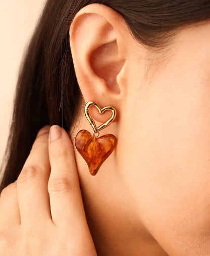 Amber Heart Drop Earrings For Women