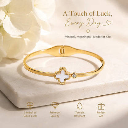 Luxe White Clover Bangle Bracelet For Women