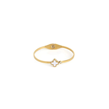 Luxe White Clover Bangle Bracelet For Women
