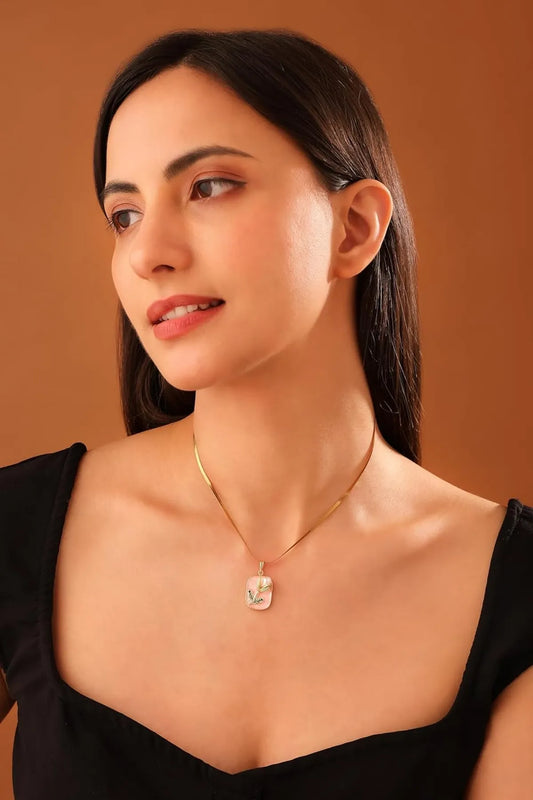 Pink Tulip charm Enamel Pendant Necklace For Women