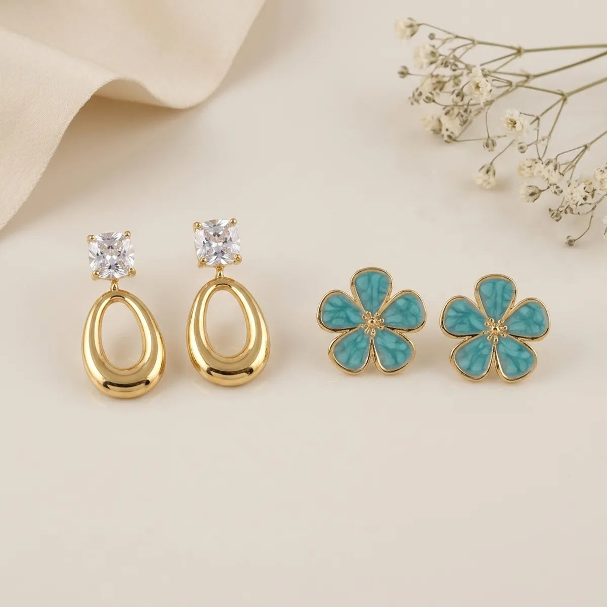 Luxe loop & marina petal Stud Earrings For Women (Combo of 2)