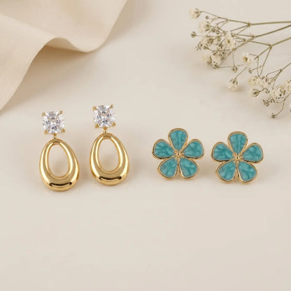 Luxe loop & marina petal Stud Earrings For Women (Combo of 2)