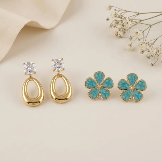 Luxe loop & marina petal Stud Earrings For Women (Combo of 2)