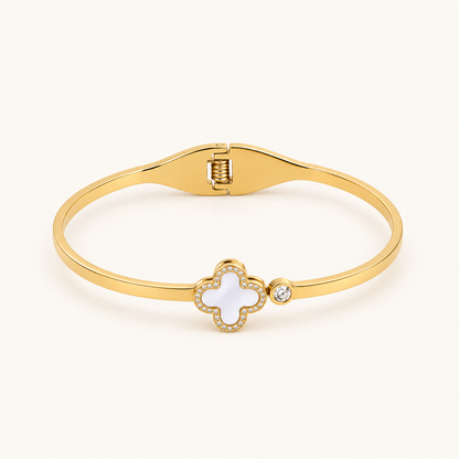 Luxe White Clover Bangle Bracelet For Women