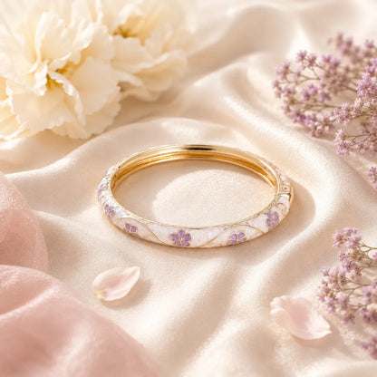 Blush Petal Enamel Bangle Bracelet For Women