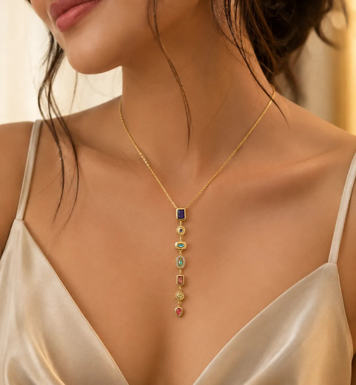 Aurora 5 stone layer pendant