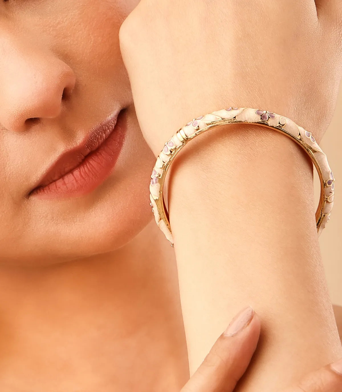 Blush Petal Enamel Bangle Bracelet For Women