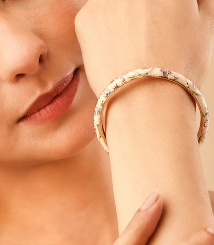 Blush Petal Enamel Bangle Bracelet For Women
